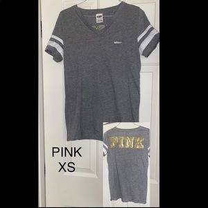 PINK grey and gold sequin top